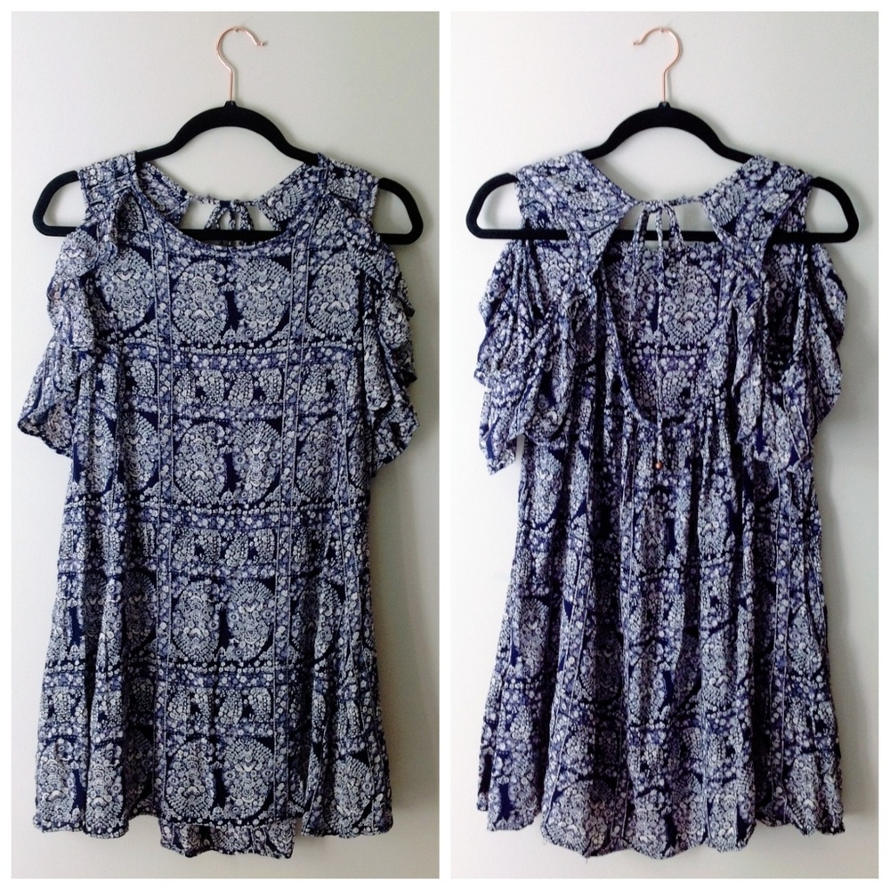 Angie | Cold Shoulder Boho Tunic Shift Mini Dress